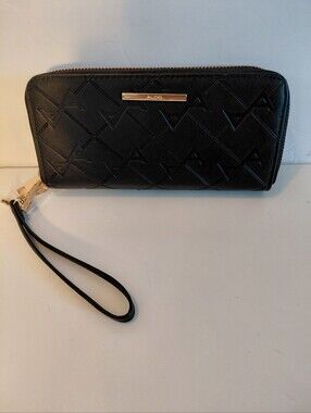 Aldo Black Quilted Wristlet with Gold Accent